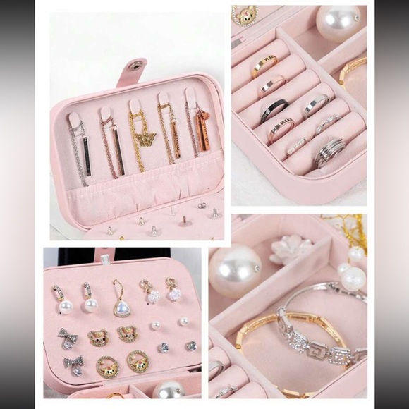 Baby Pink Jewelry bag Storage Case Portable travel organizer box with dividers - Picture 3 of 4